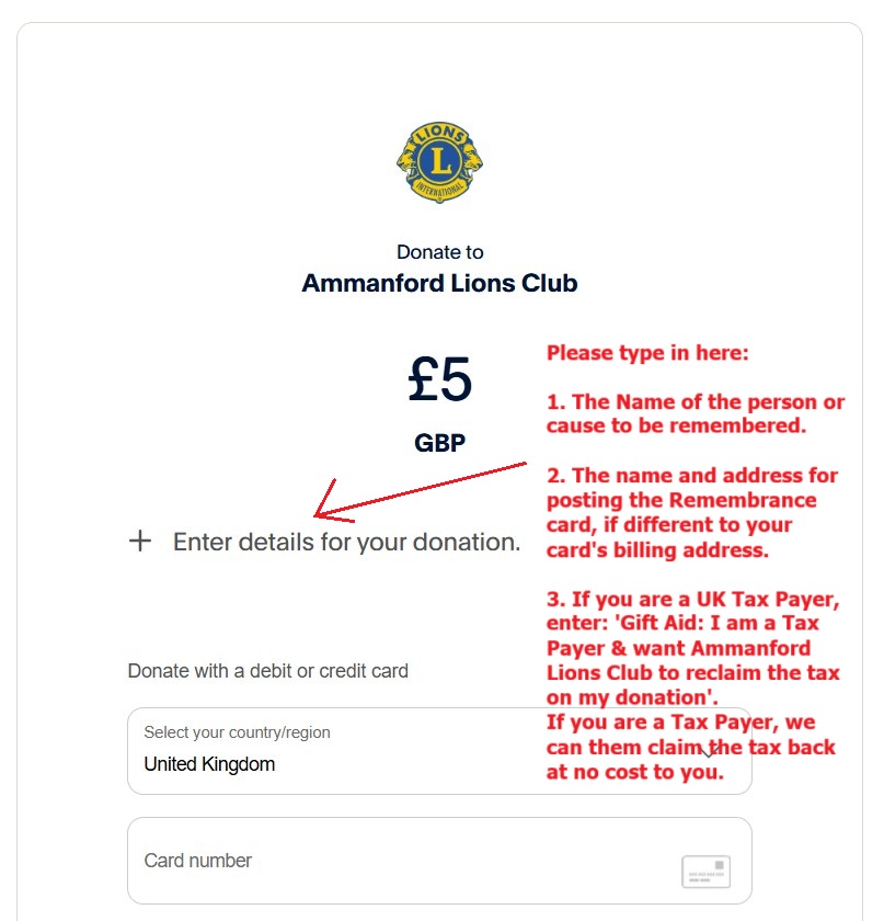 Instructions or Entering Details for Donation